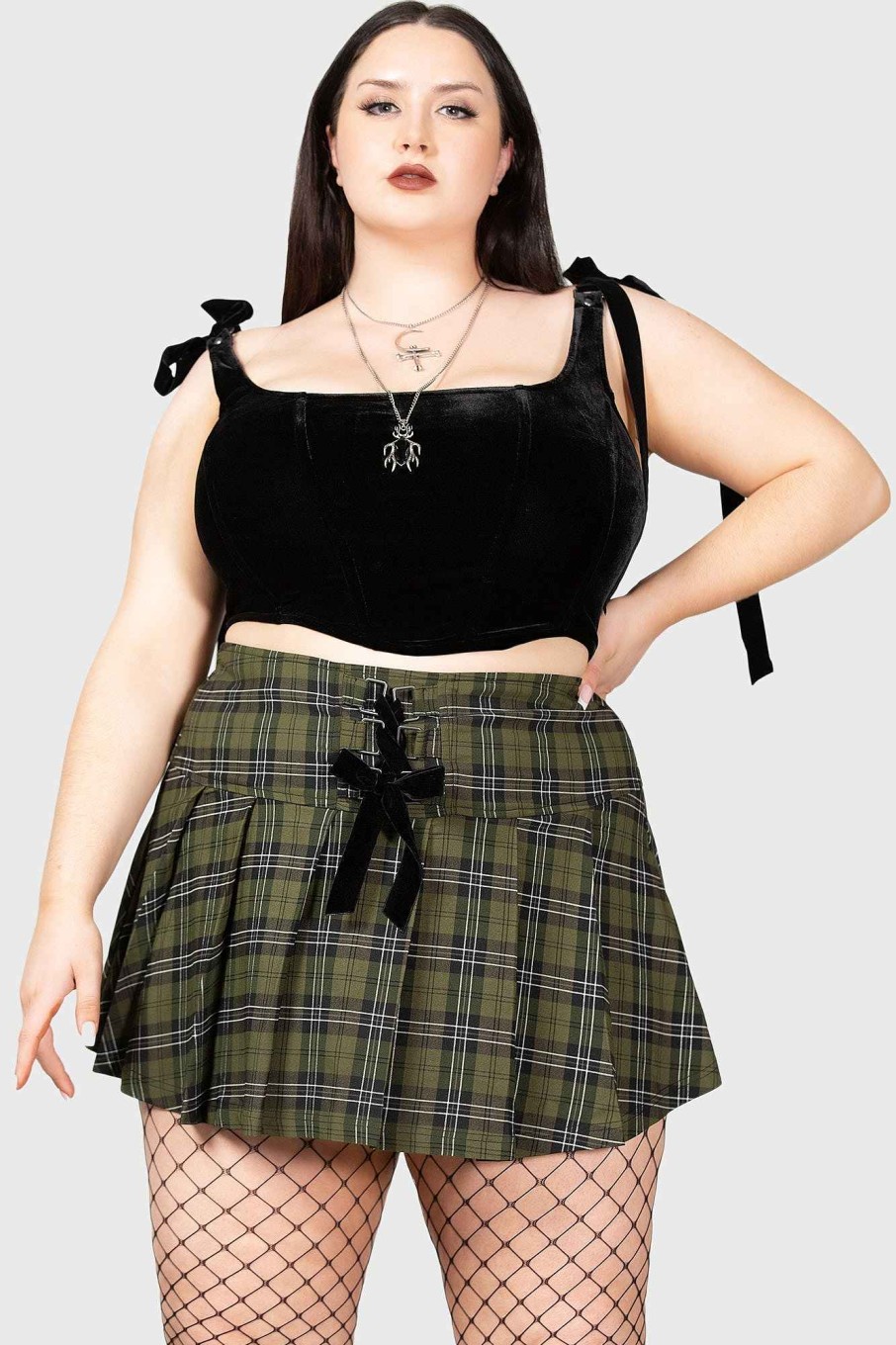 Plus KILLSTAR Skirts | Dark Canopy Pleated Skirt [Plus] Green