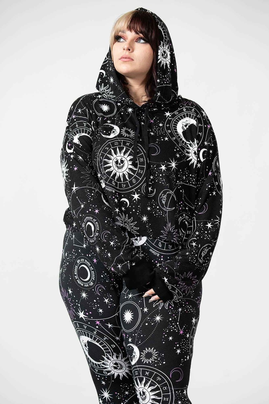 Plus KILLSTAR Outerwear | Galaxy Cropped Hoodie [Plus] Black