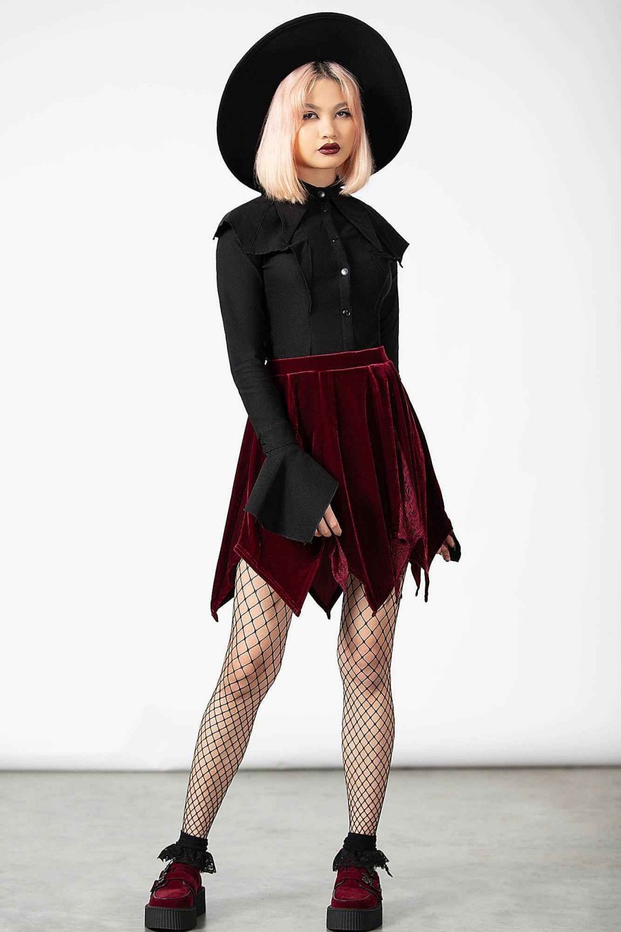 Women KILLSTAR Skirts | Lester Velvet Mini Skirt [Blood] Red