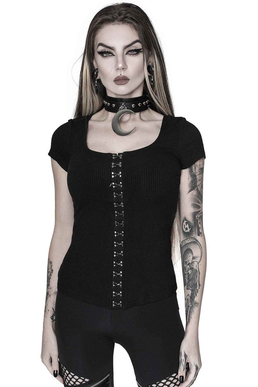 Women Killstar Tops | Eye C U Cap-Sleeve Top Black