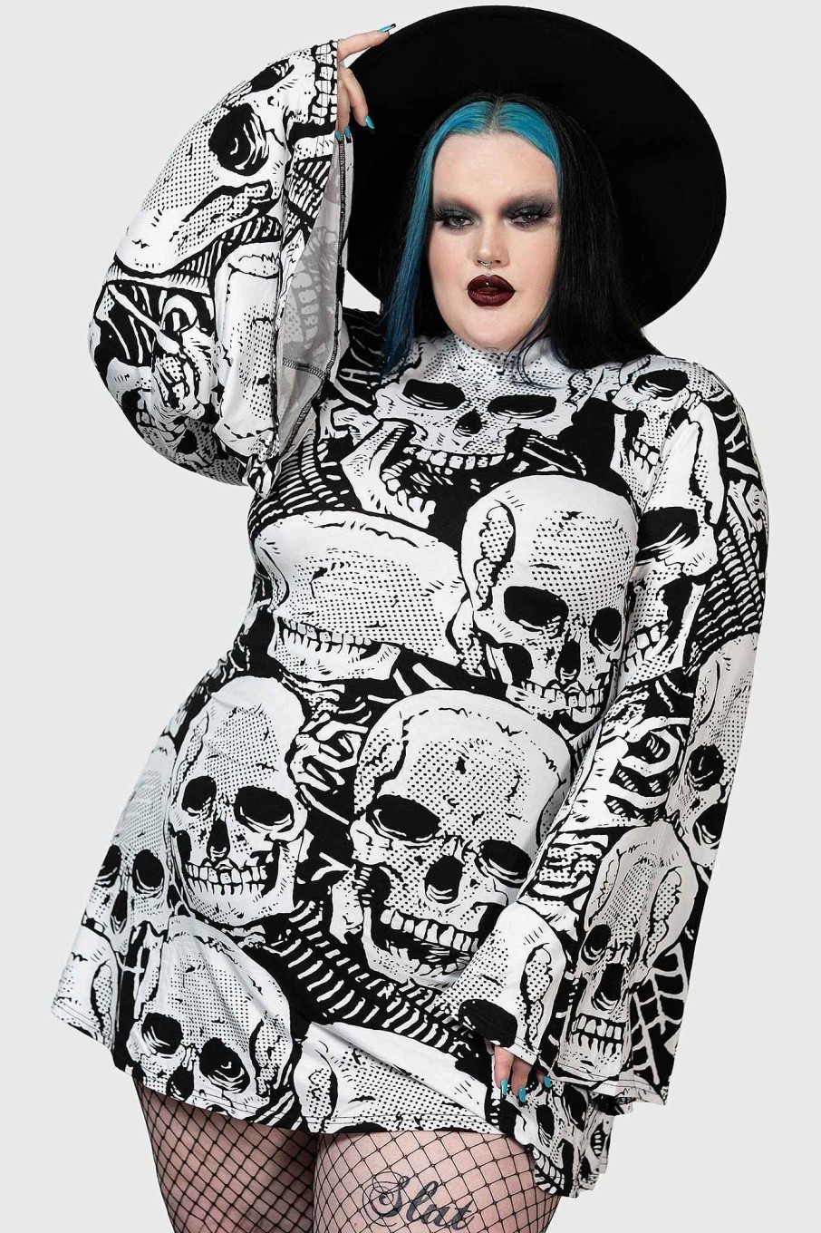 Plus KILLSTAR Dresses | Skeleton Season Mini Dress [Plus] Black/White