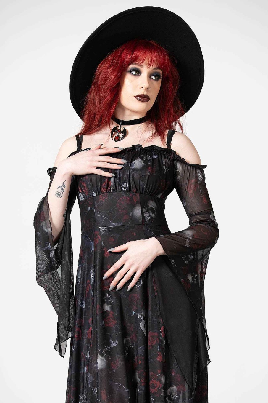 Women KILLSTAR Dresses | Mystic Meadow Mesh Maxi Dress Black