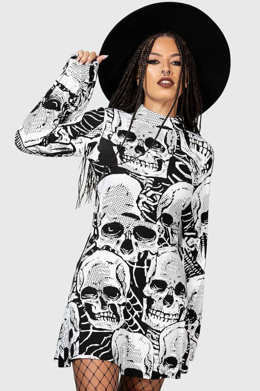 Women KILLSTAR Dresses | Skeleton Season Mini Dress Black/White