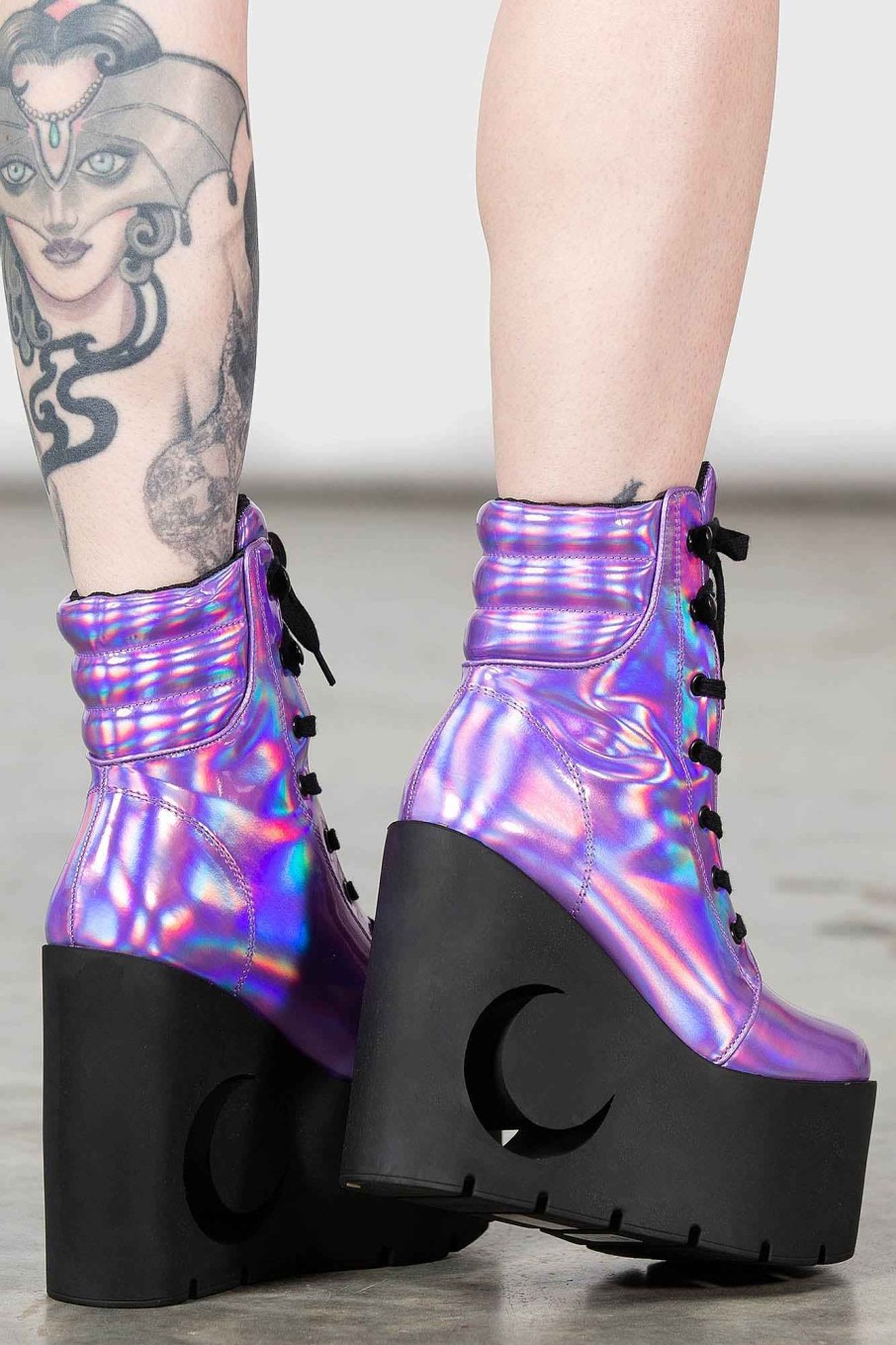 Shoes KILLSTAR | Diana Crescent Wedge Boots [ Holographic] Purple