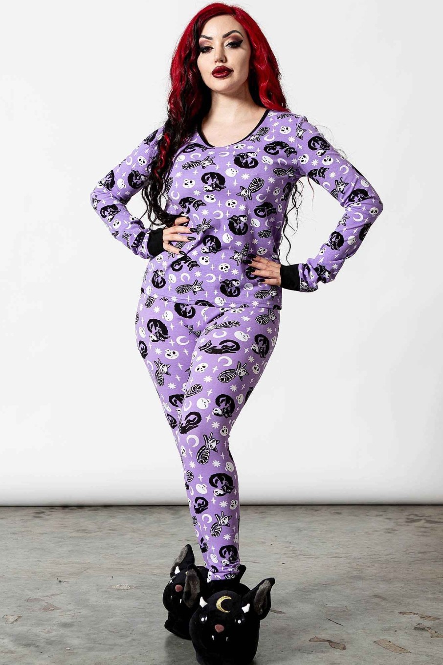 Women KILLSTAR Loungewear | Purr Off Long Sleeve Top [Plum] Purple