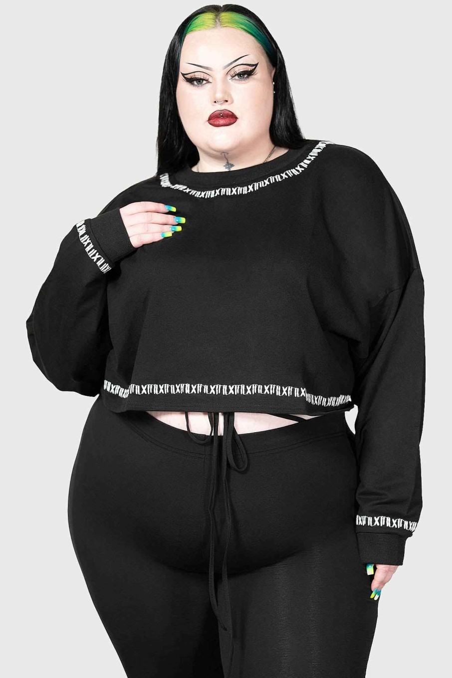 Plus KILLSTAR Knitwear | Fright N Terror Crop Sweater [Plus] Black