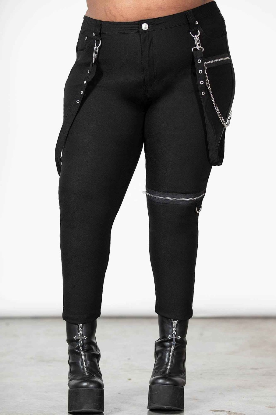 Plus KILLSTAR Bottoms | The Rave Skinny Trousers [Plus] Black