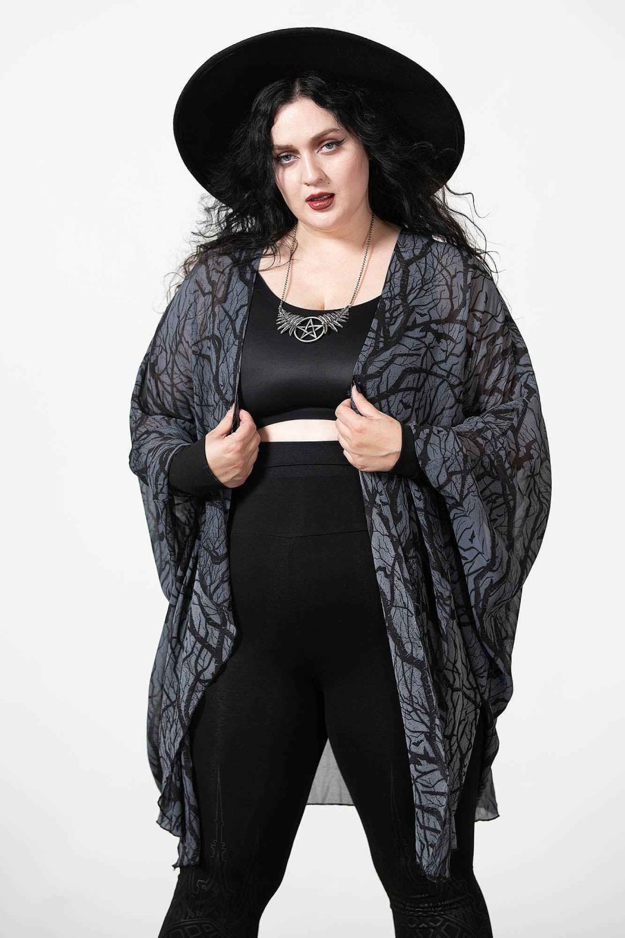 Women KILLSTAR Tops | Obscurum Chiffon Cardigan Black