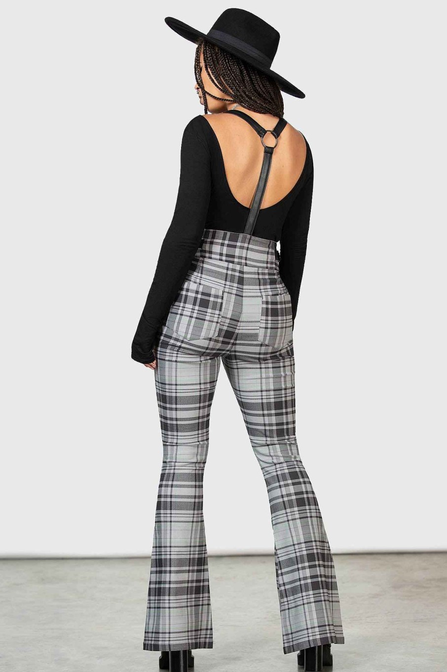 Women KILLSTAR Bottoms | Prophet Of Doom Suspender Trousers [ ] Grey Tartan