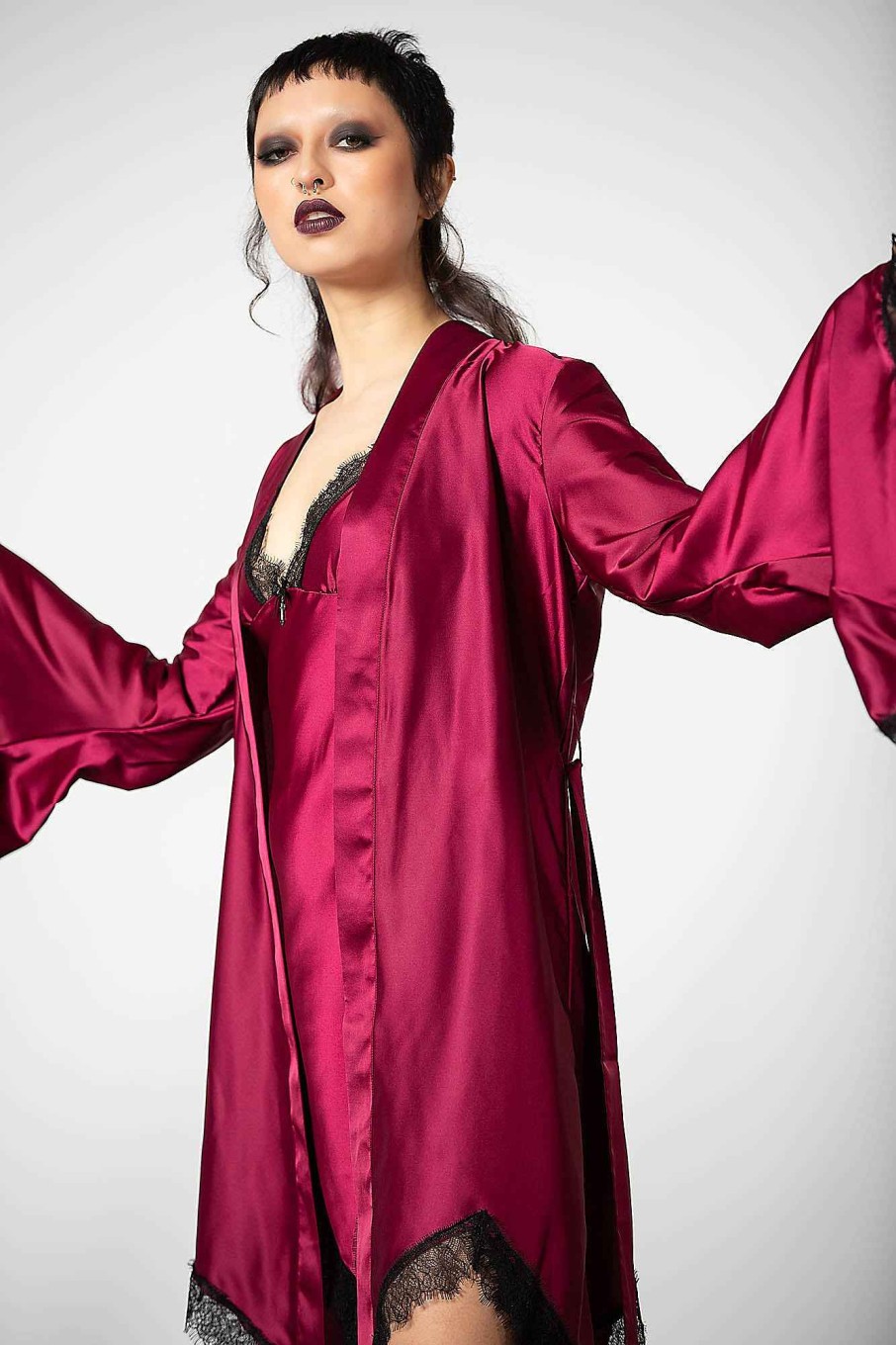 Women KILLSTAR Loungewear | Devil'S Lullaby Satin Robe [Blood] Red