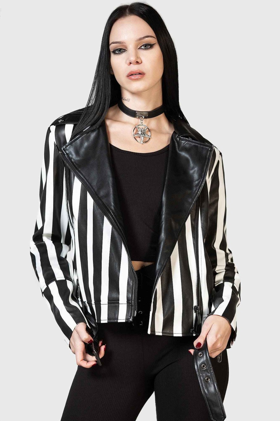 Women KILLSTAR Outerwear | Zuriel Biker Jacket Black/White