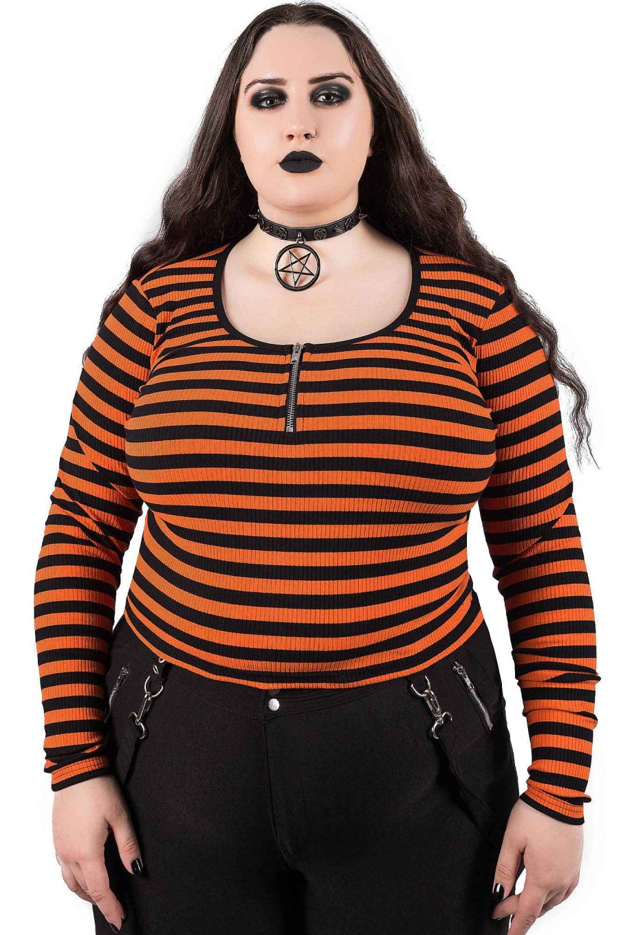 Plus KILLSTAR Tops | Izora Ribbed Top [Pumpkin] [Plus] Orange