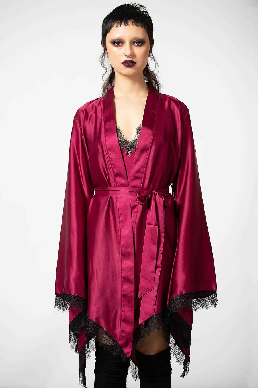 Women KILLSTAR Loungewear | Devil'S Lullaby Satin Robe [Blood] Red