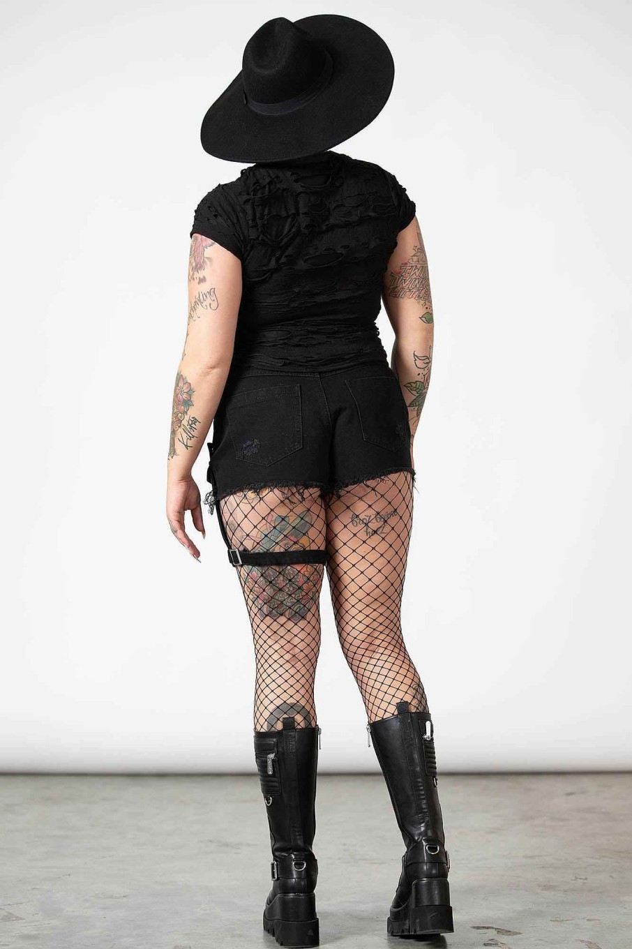 Women KILLSTAR Bottoms | Fury Road Denim Garter Shorts Black