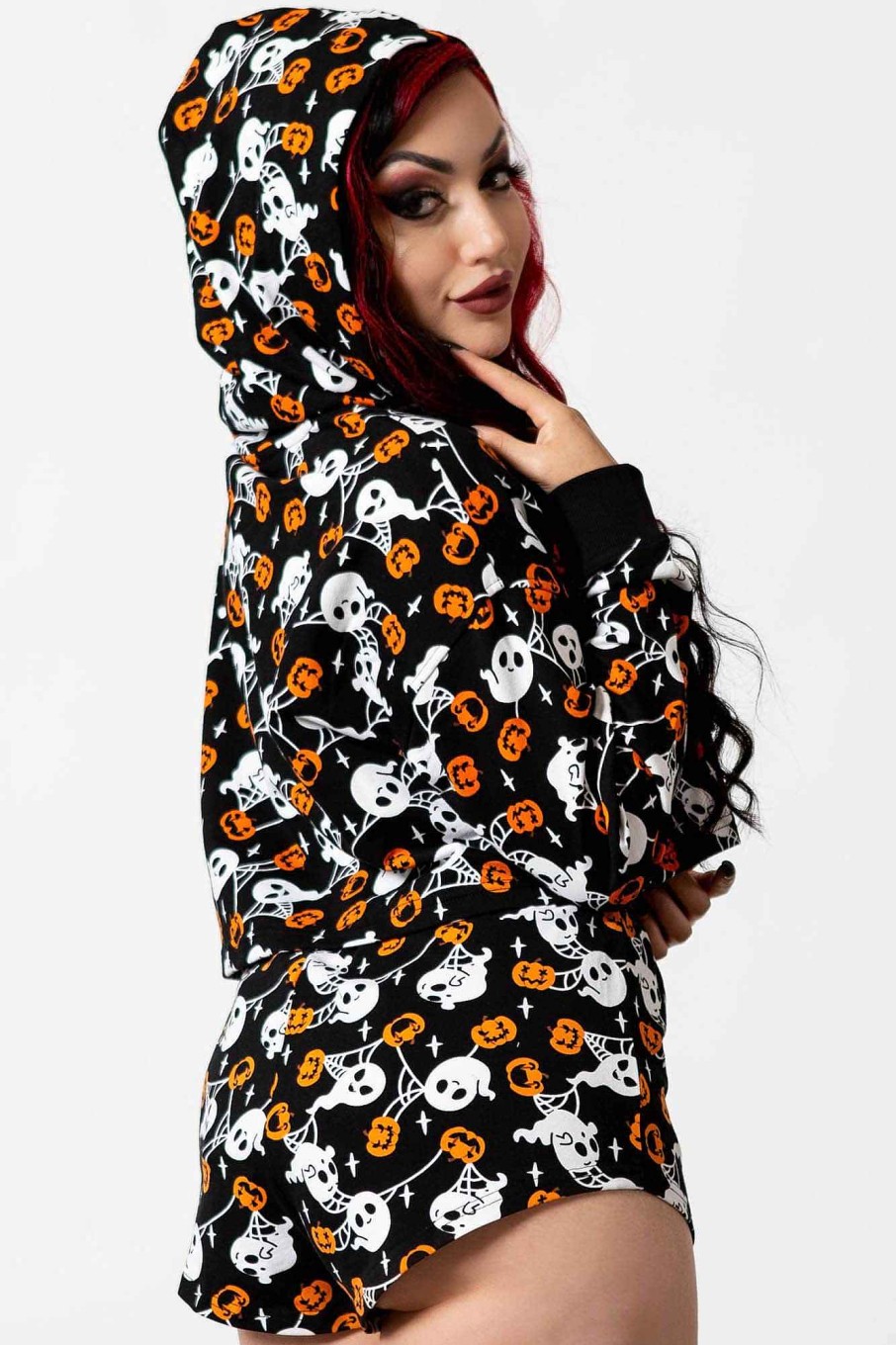 Women KILLSTAR Loungewear | Haunted Pumpkin Cropped Hoodie Black