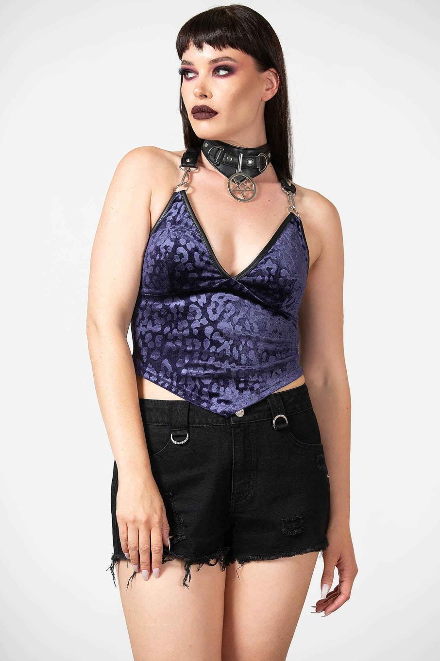 Women KILLSTAR Tops | Alley Cat Halter Top [Plum] Purple