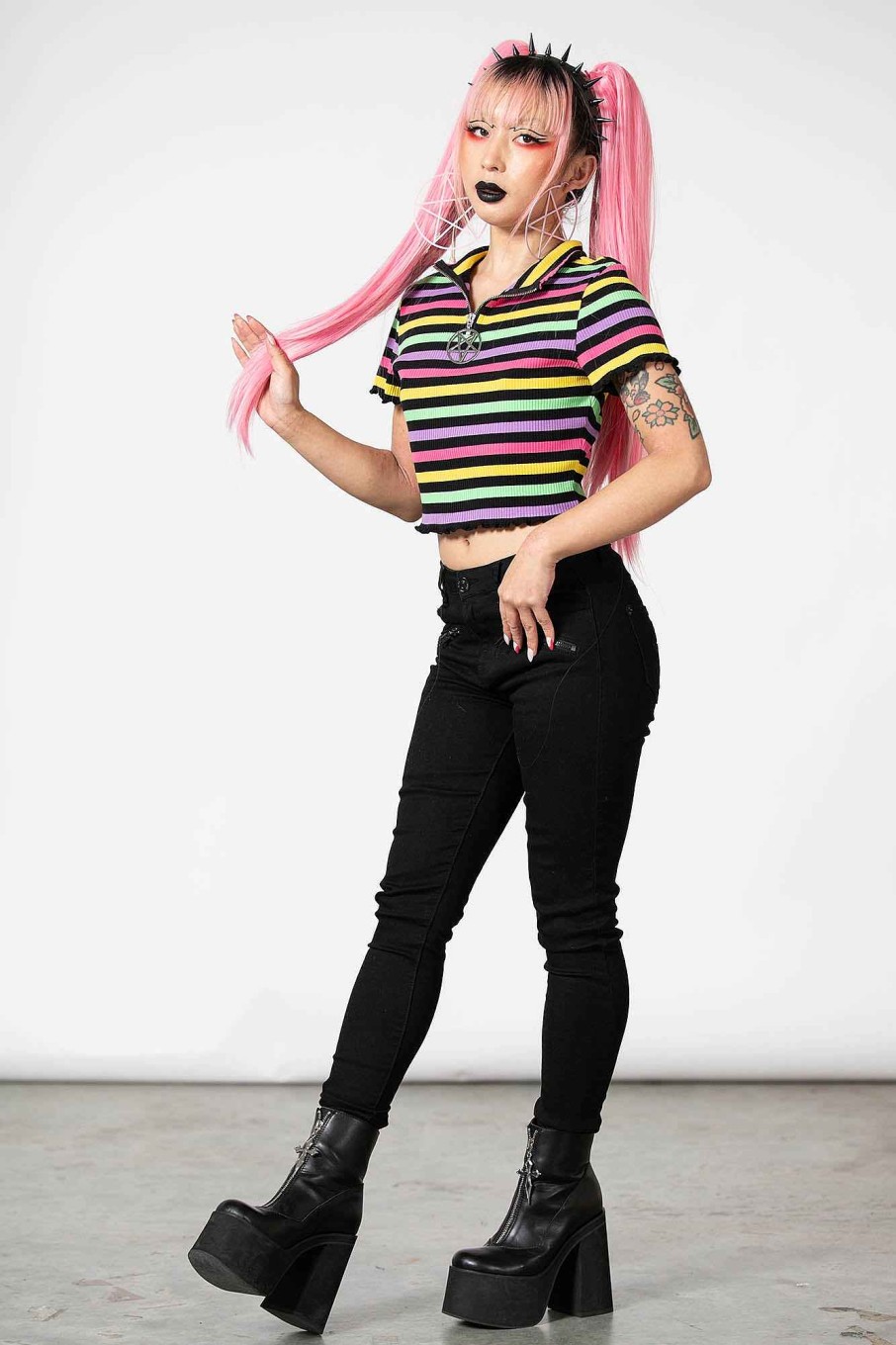 Women KILLSTAR Tops | Child Ribbed Crop Top Rainbow