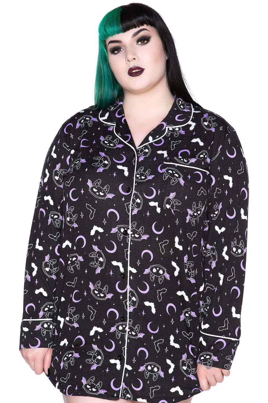 Plus KILLSTAR Loungewear | Batty Lounge Shirt [Plus] Black