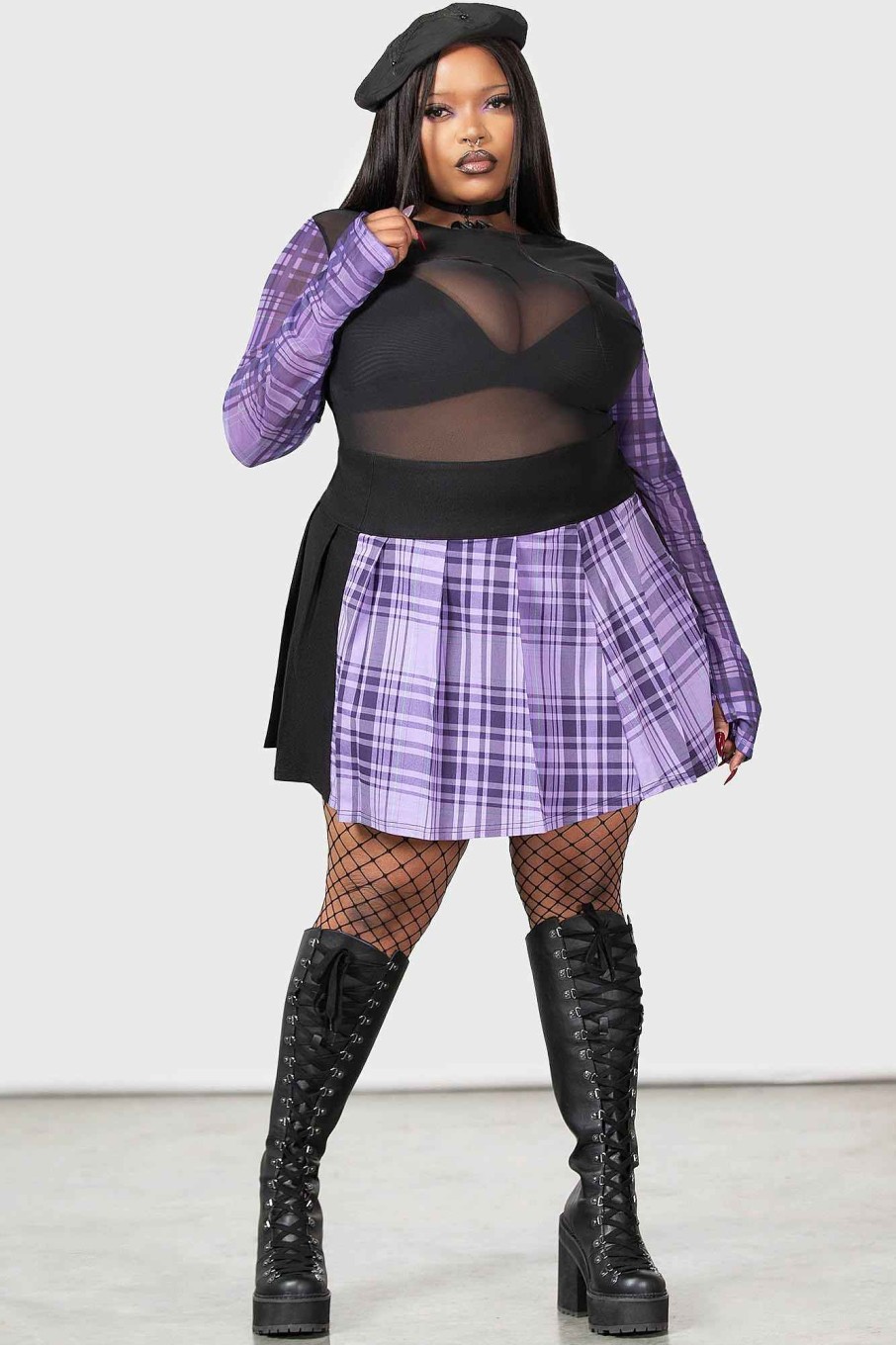 Plus KILLSTAR Skirts | Cattie Pleated Skirt [Plus] Purple Tartan