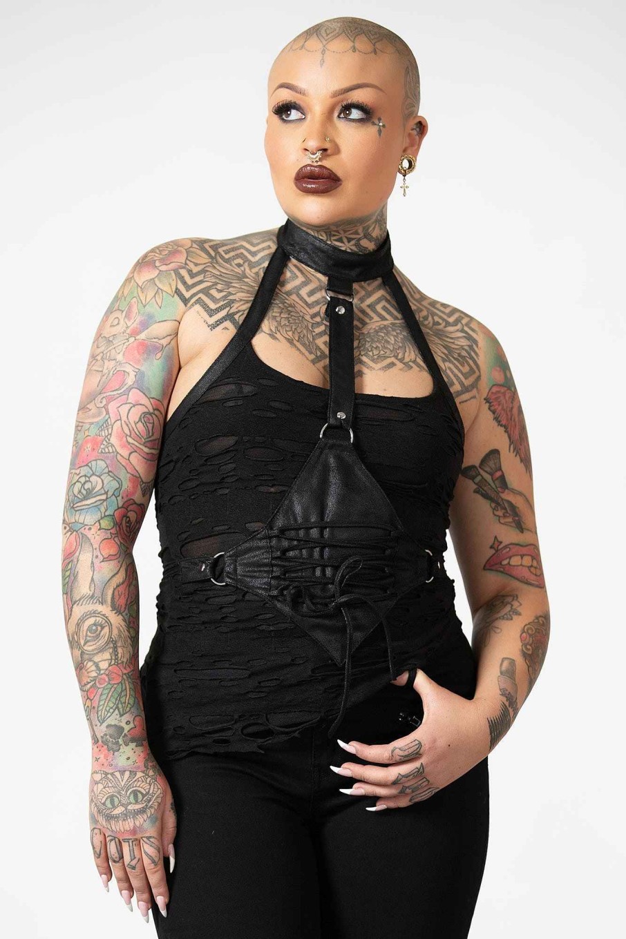 Women KILLSTAR Tops | Dystopian Halter Top Black