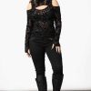 Women KILLSTAR Tops | Tuned Out Mesh Cold Shoulder Top Black