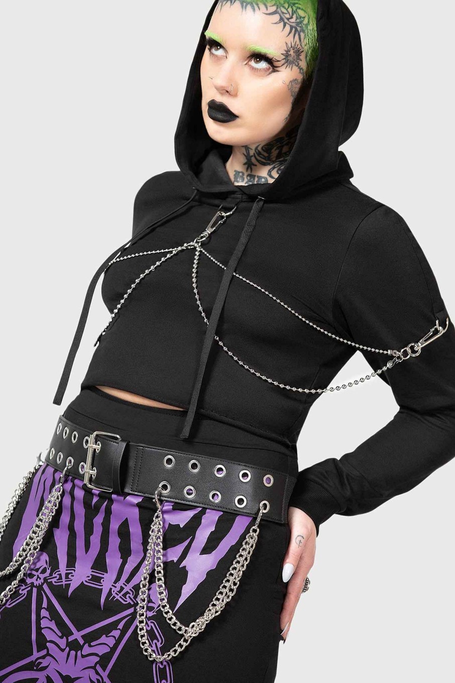 Women KILLSTAR Outerwear | Wicked Crew Crop Hoodie Black