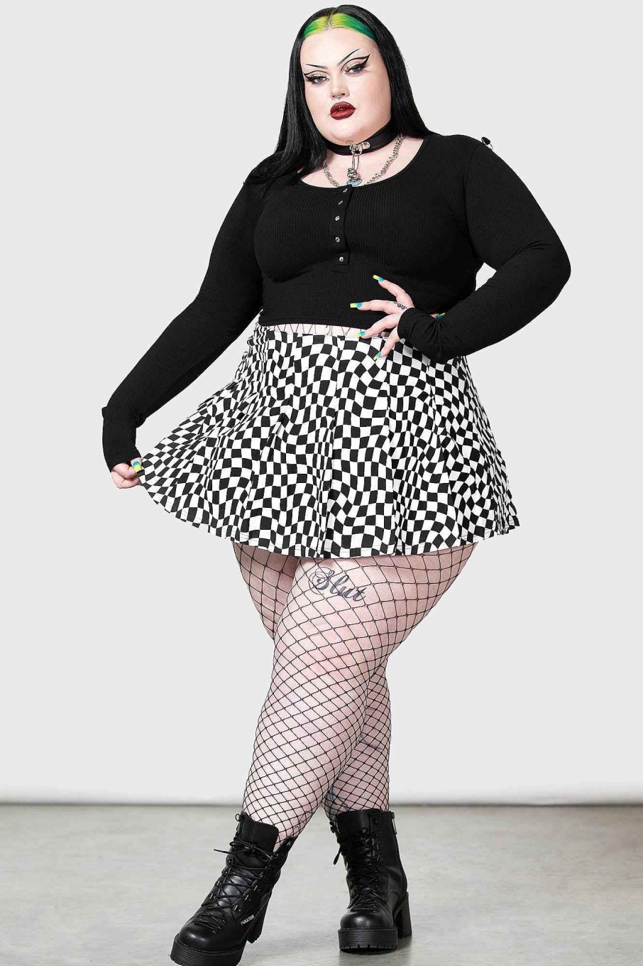 Plus KILLSTAR Skirts | Punk/Wave Mini Skirt [Plus] Black/White