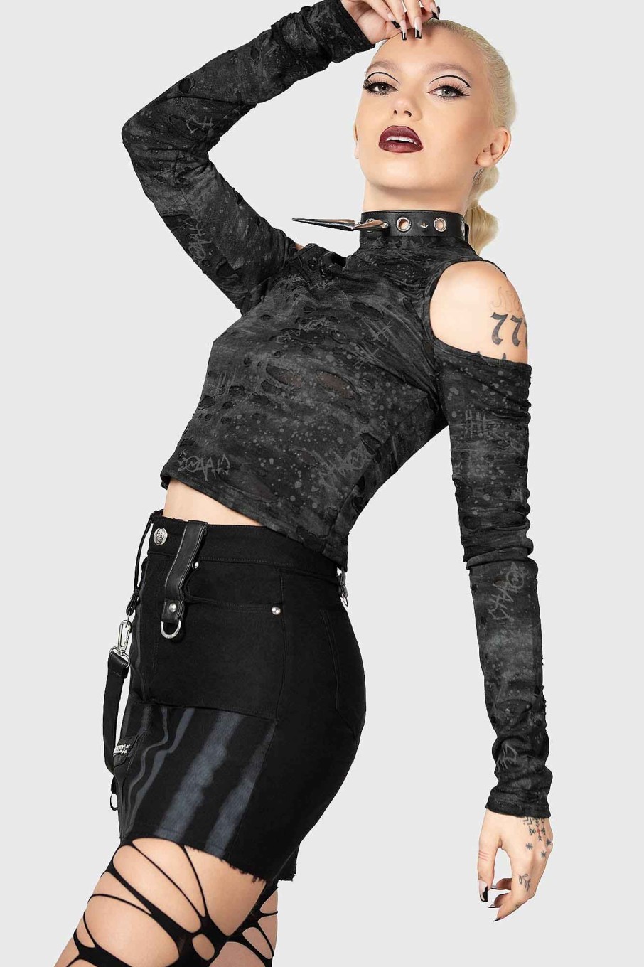 Women KILLSTAR Tops | Punkster Cold Shoulder Top Black