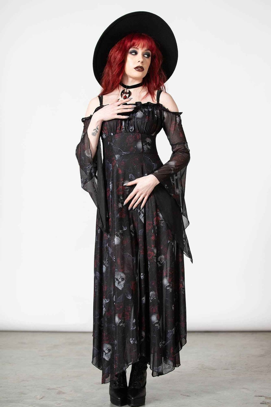 Women KILLSTAR Dresses | Mystic Meadow Mesh Maxi Dress Black