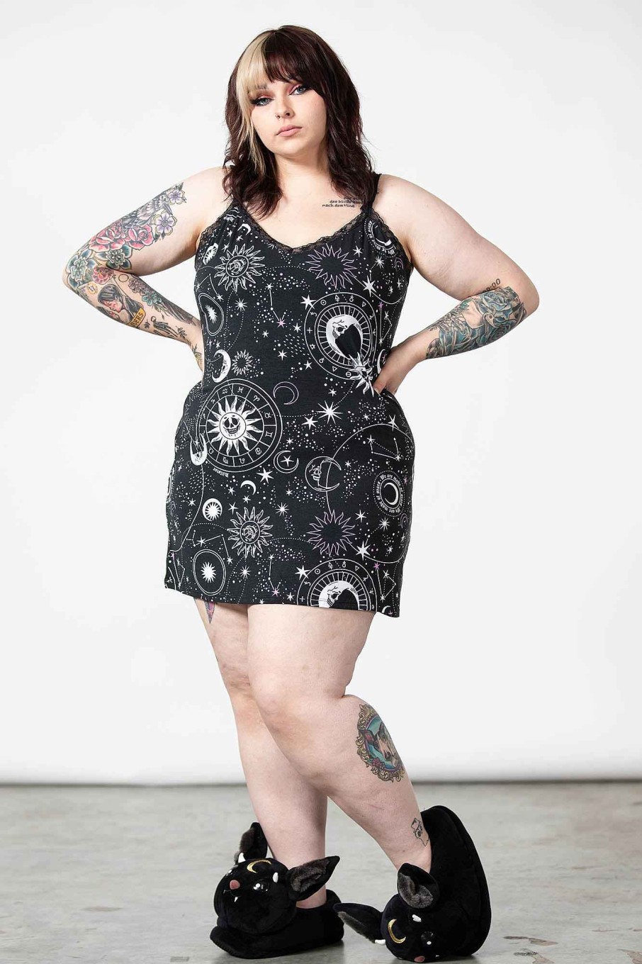 Plus KILLSTAR Loungewear | Astral Lace Cami Dress [Plus] Black