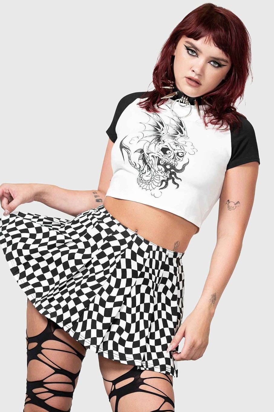 Women KILLSTAR Tops | Punk/Wave Shrunken Tee Black/White