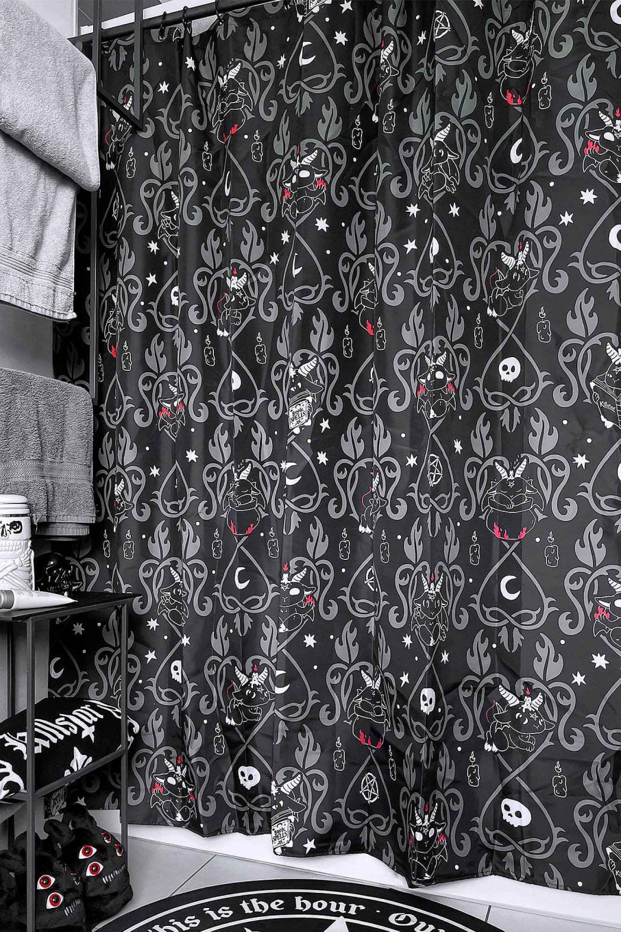 Home KILLSTAR Shower Curtains | Devil Details Shower Curtain Black