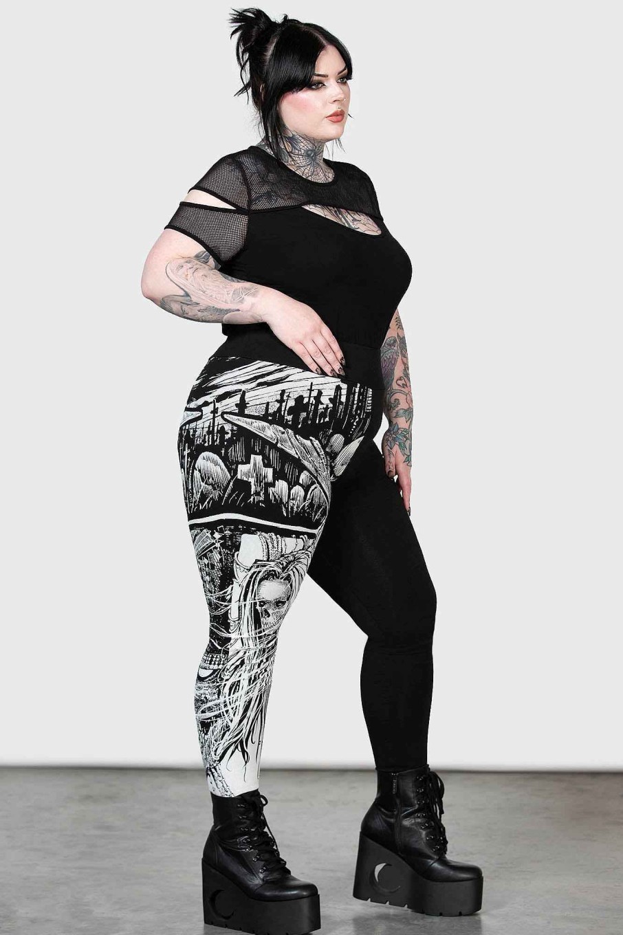 Plus KILLSTAR Bottoms | Horned God Leggings [Plus] Black/White