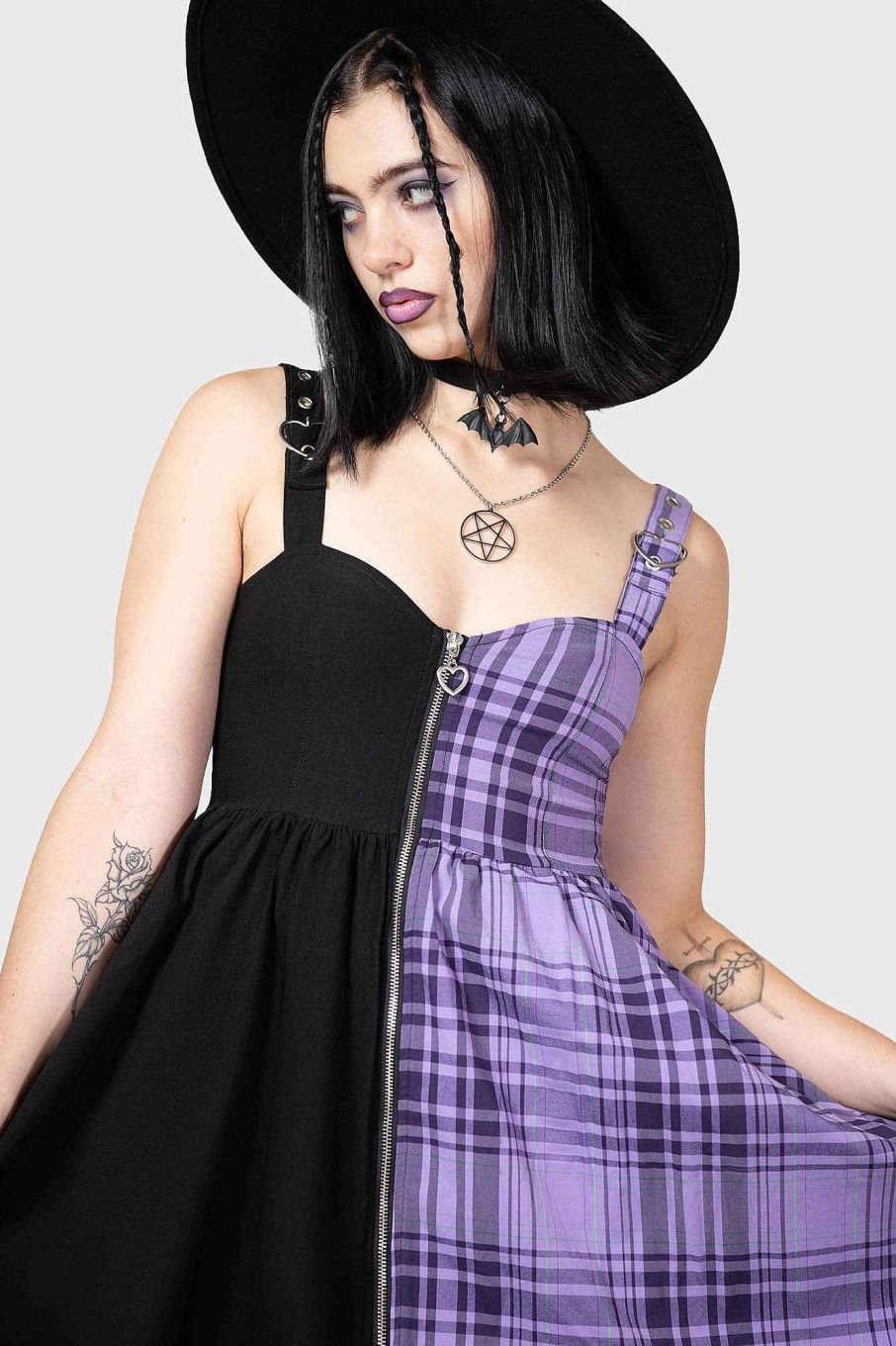 Women KILLSTAR Dresses | Marie Zip Dress Purple Tartan