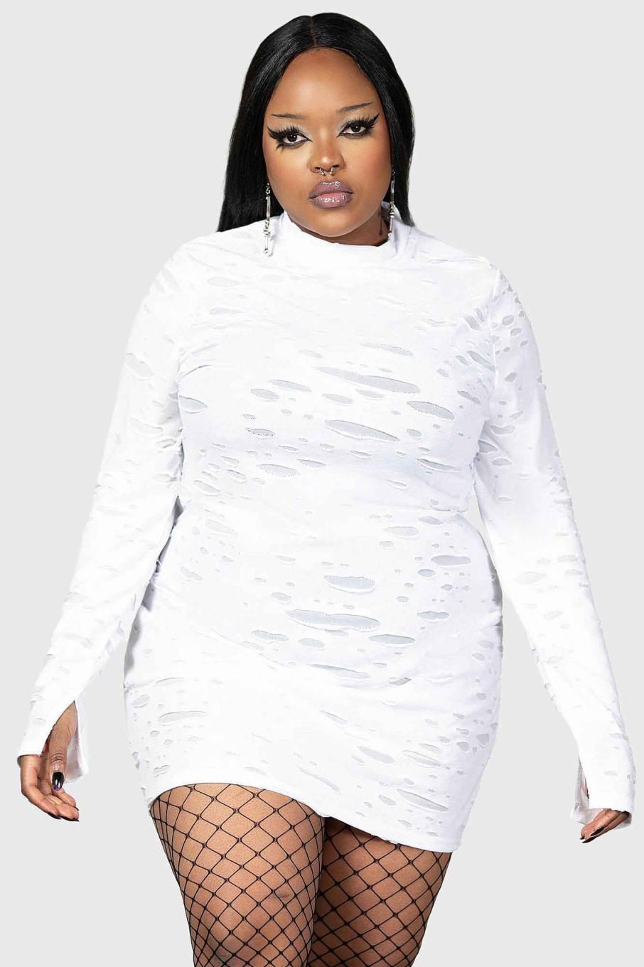 Plus KILLSTAR Dresses | Illuminated Demon Long Sleeve Dress [Plus] White