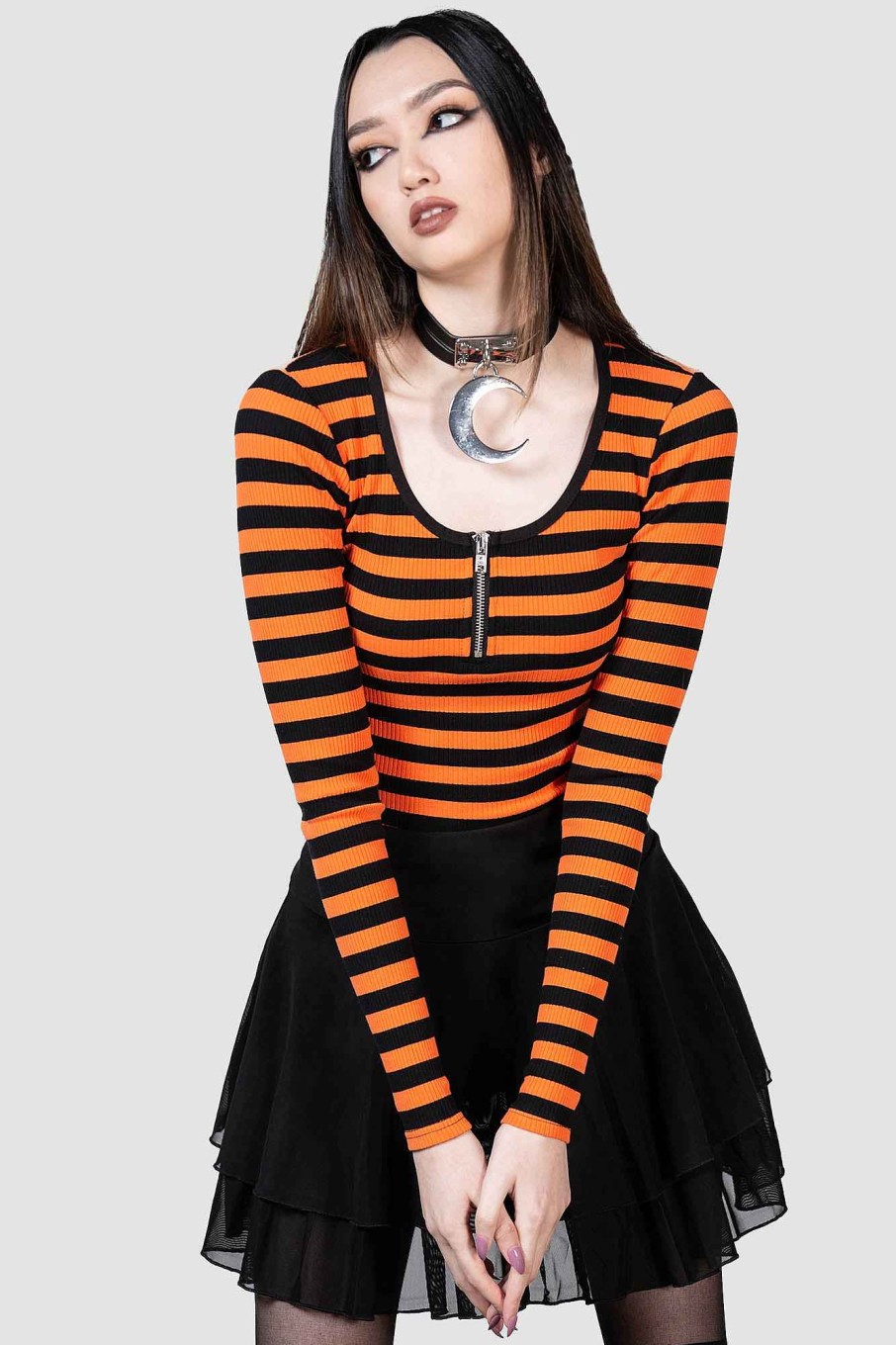 Women KILLSTAR Tops | Izora Ribbed Top [Pumpkin] Orange