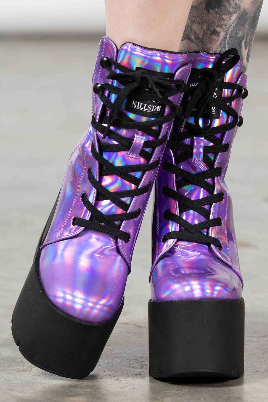 Shoes KILLSTAR | Diana Crescent Wedge Boots [ Holographic] Purple