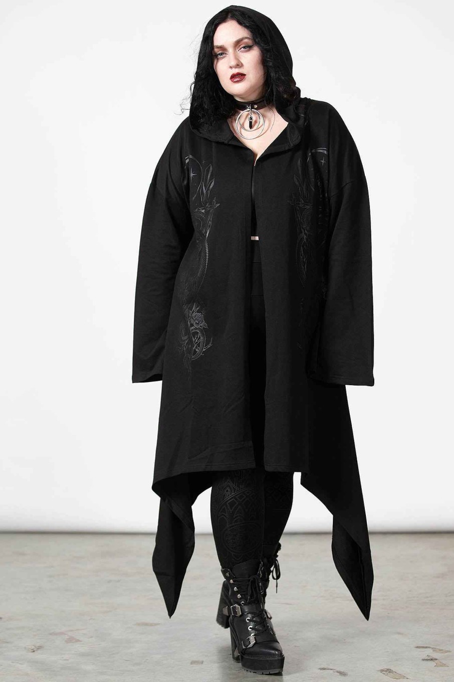 Men KILLSTAR Knitwear | Lunar Wizard Hooded Cardigan Black