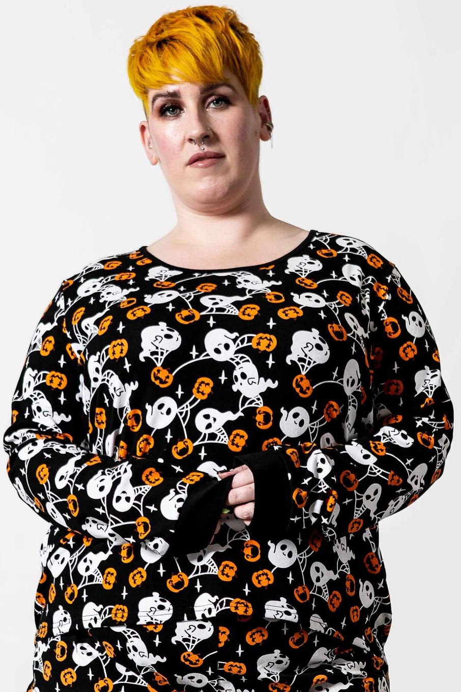 Plus KILLSTAR Loungewear | Haunted Pumpkin Long Sleeve Top [Plus] Black