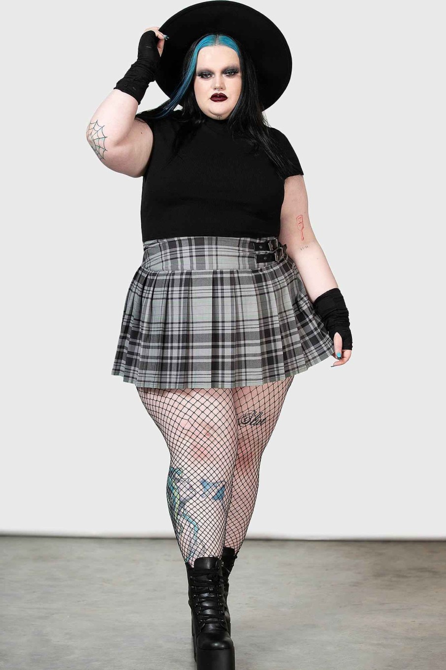 Plus KILLSTAR Skirts | Bat Girl Skirt [ ] [Plus] Grey Tartan