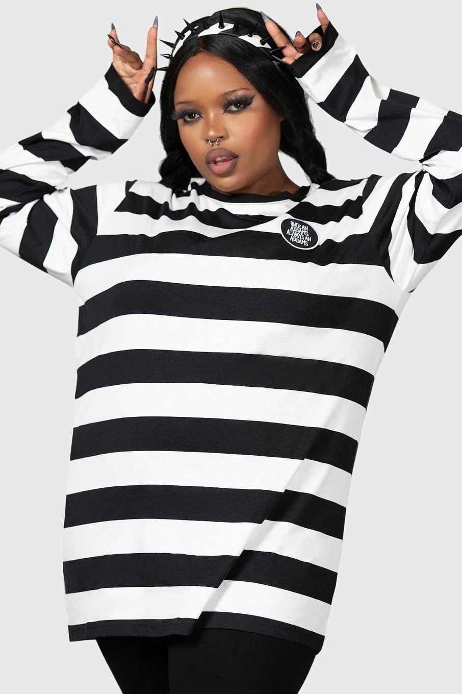 Plus MGM WEDNESDAY Tops | Sub-Urban Gothic Long Sleeve Top [Plus] Black/White