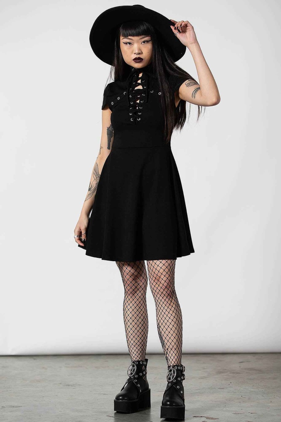 Women KILLSTAR Dresses | Tied Up Skater Dress Black