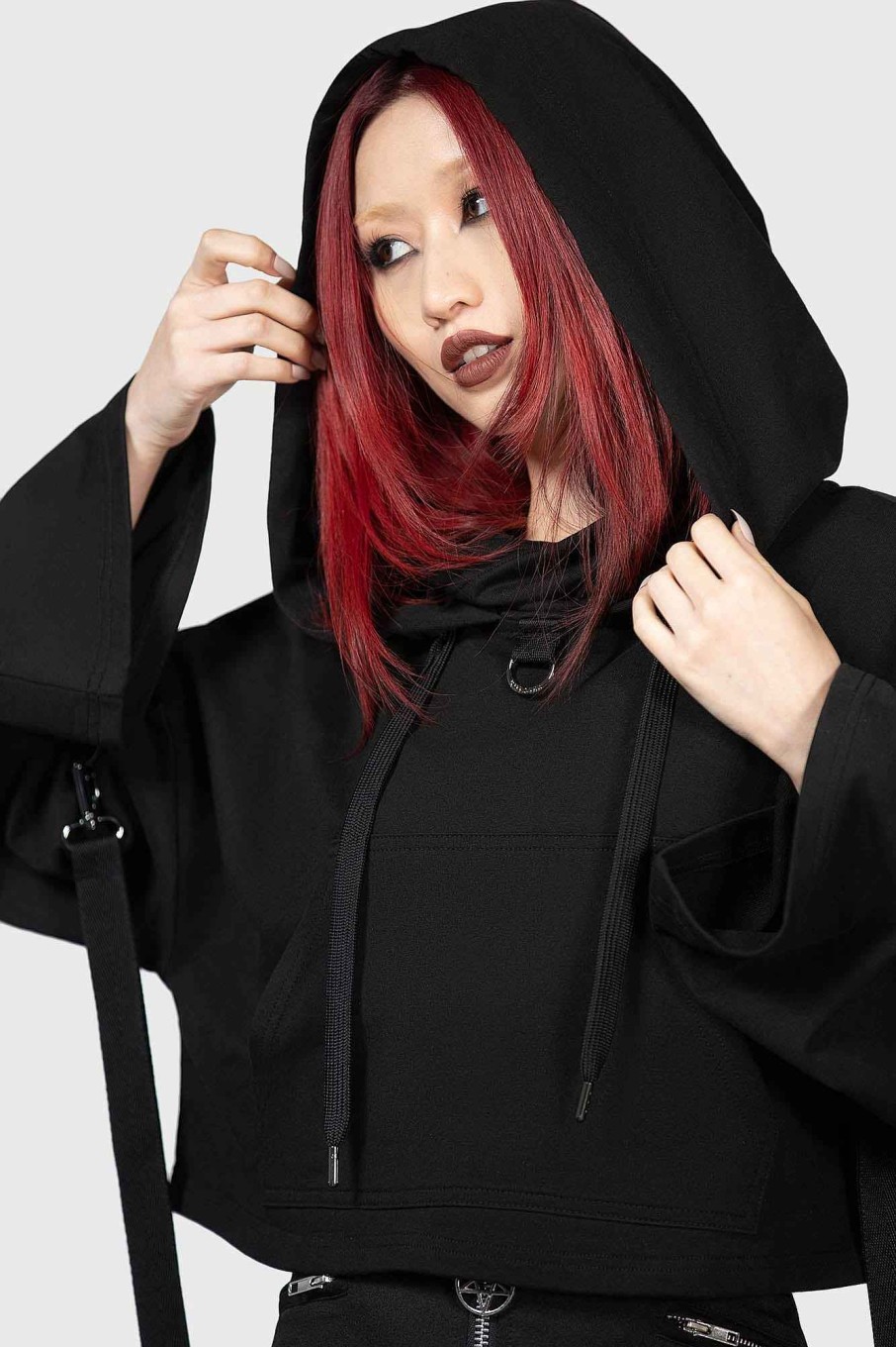 Women KILLSTAR Outerwear | Warlock Crop Hoodie Black