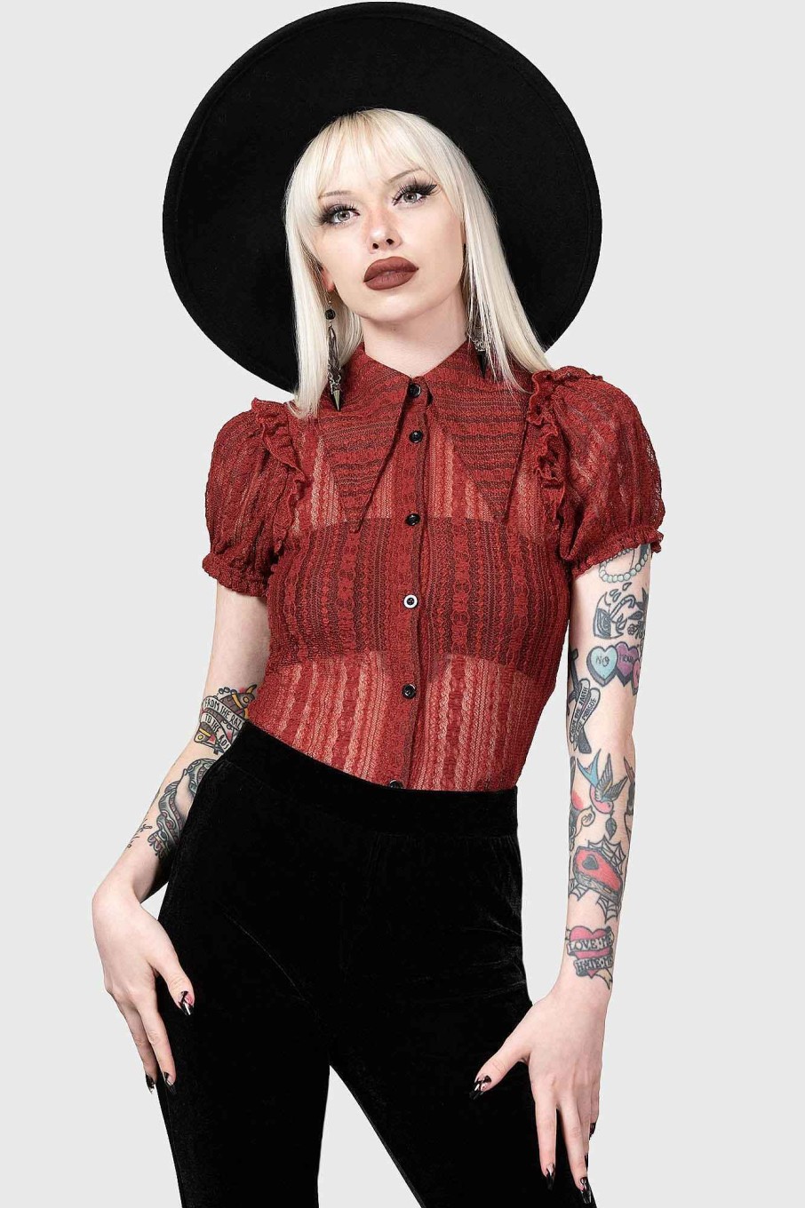 Women KILLSTAR Tops | Elena'S Choice Lace Collar Blouse [ ] Red