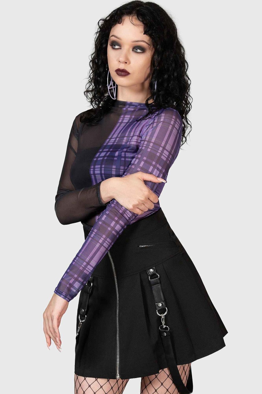 Women KILLSTAR Tops | Sweet Nightmare Long Sleeve Top Purple Tartan