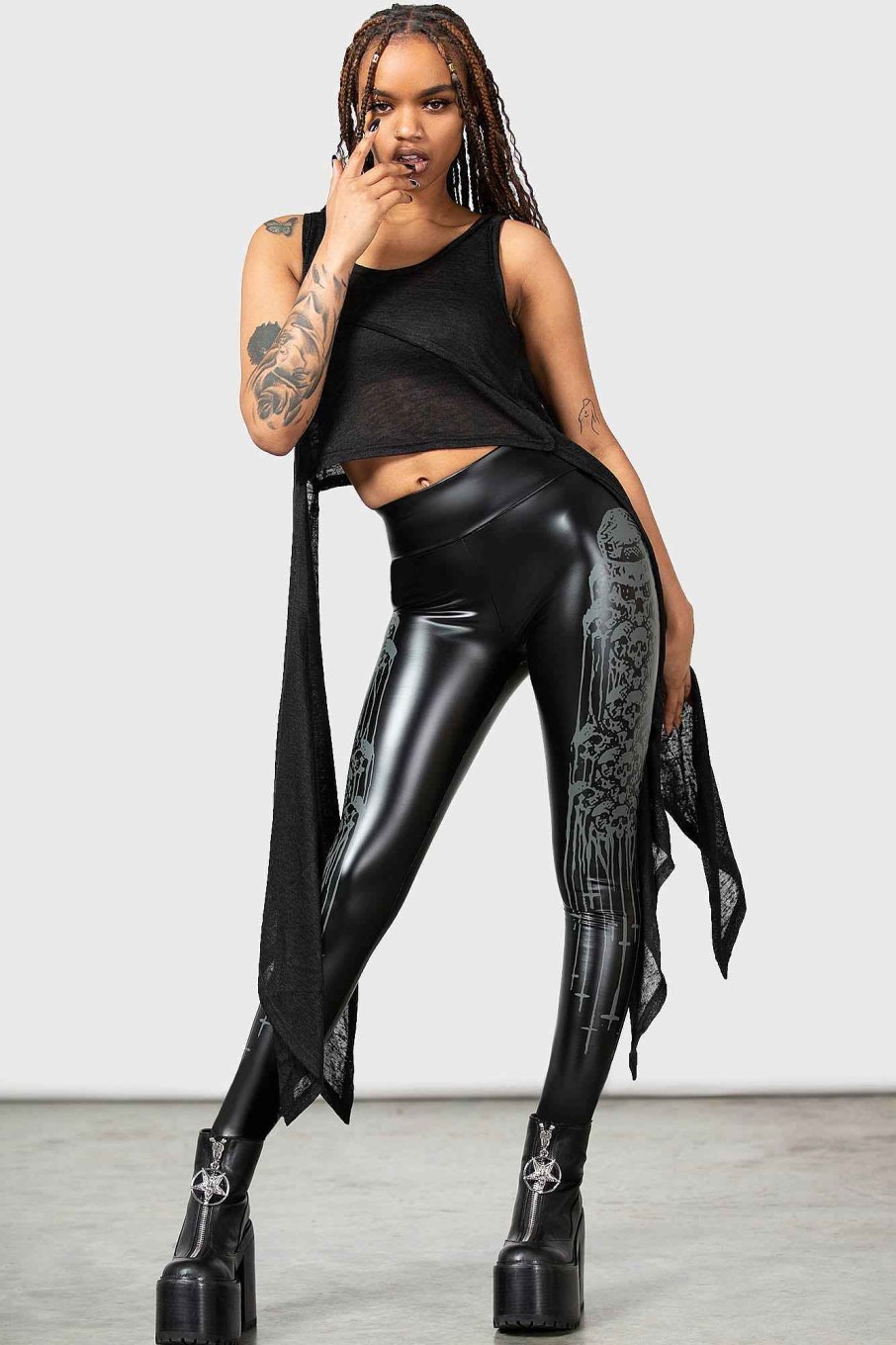 Women KILLSTAR Bottoms | Catacomb And Crosses Leggings Black