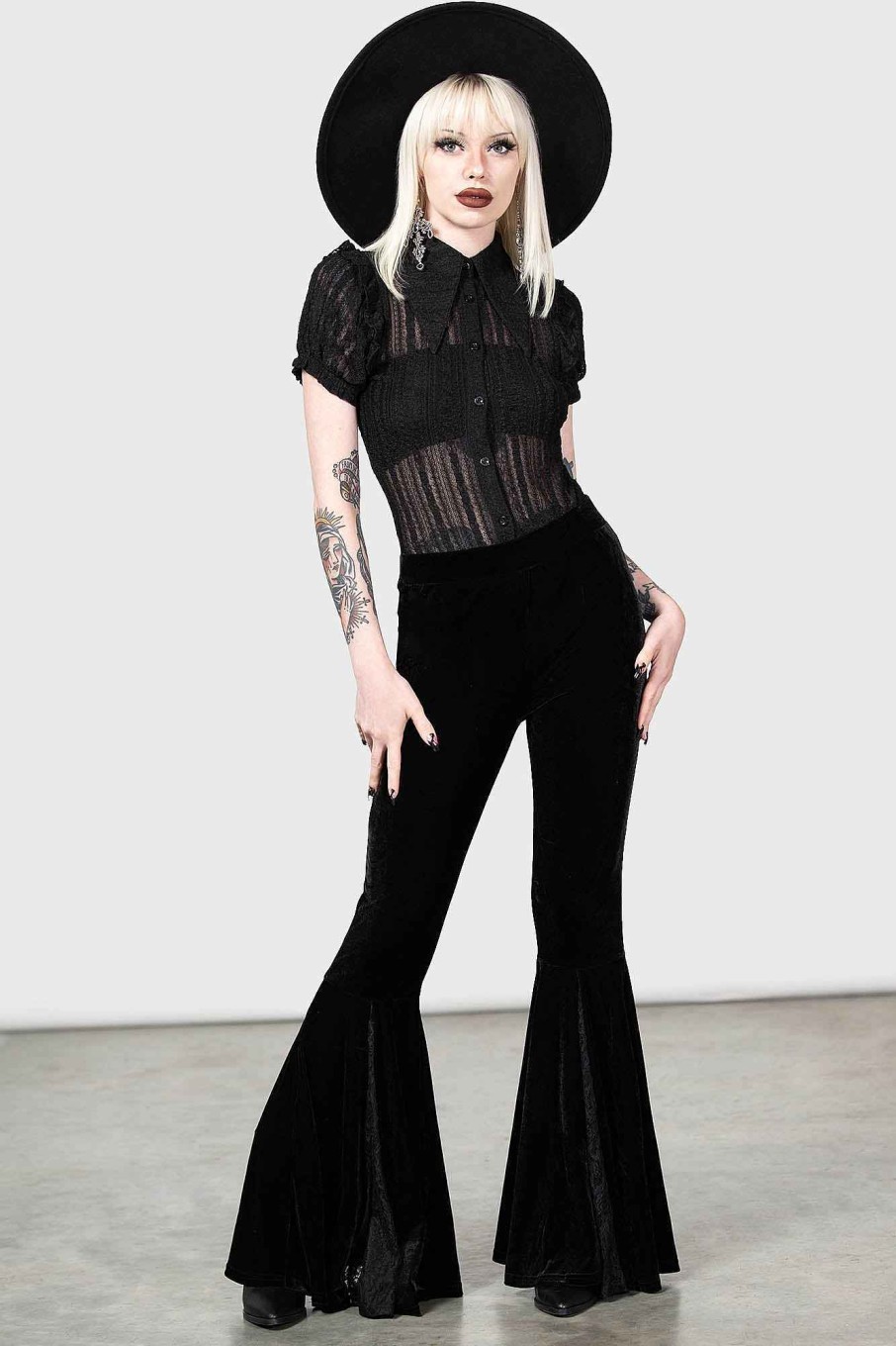 Women KILLSTAR Tops | Elena'S Choice Lace Collar Blouse [B] Black