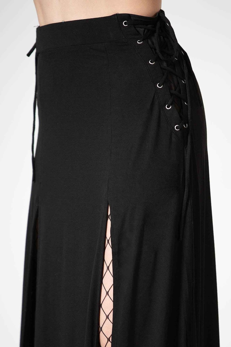 Women KILLSTAR Skirts | Hellverina Split Maxi Skirt Black