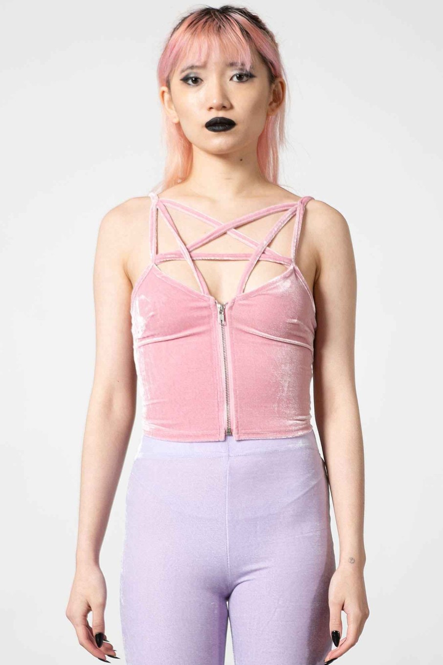 Women KILLSTAR Co-Ords | Lost In Sin Zip Top [Pastel ] Pink