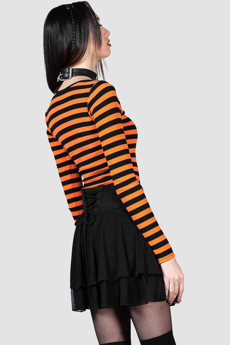 Women KILLSTAR Tops | Izora Ribbed Top [Pumpkin] Orange